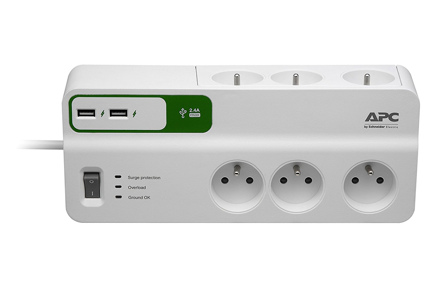 Essential SurgeArrest 6 prises avec 2 ports de charge USB 5 V 2.4 A 230 V PM6U-FR