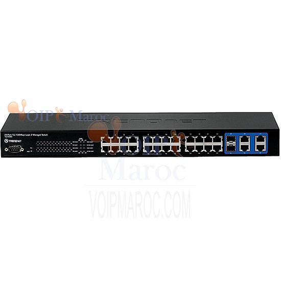 Switch Layer 2 10/100 Mbps à 24 ports, dont 4 port Gigabit et 2 logements Mini-GBIC partagés TL2-E284
